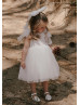 Tulle Straps Ivory Cotton Tea Length Flower Girl Dress